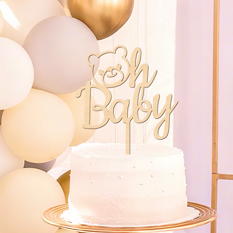 YOMDID Oh Youngster Tortenaufsatz aus Holz mit Bärendekor für Babyparty, Geschlecht offenbaren, Geburtstagsfeier, Kuchendekoration – Detail 10