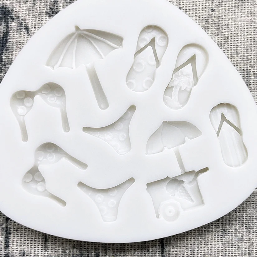 Bikini Slippers Sun Umbrella Beach Silicone Sugarcraft Mold Chocolate Cupcake Baking Fondant Cake Decorating Tools