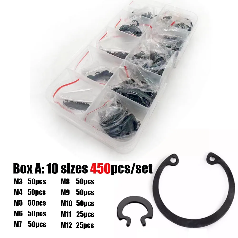 GB893 Black 65Mn Steel C Type Internal Circlip Retaining Clip Snap Ring Assortment Kit M3-M30 450/850/1000pcs Set for Hole Appli