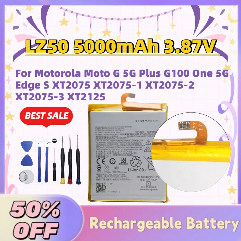 

Hot Sale LZ50 5000mAh 3.87V Battery for Motorola Moto G 5G Plus G100 One 5G Edge S XT2075 XT2075-1 XT2075-2 XT2075-3 XT2125