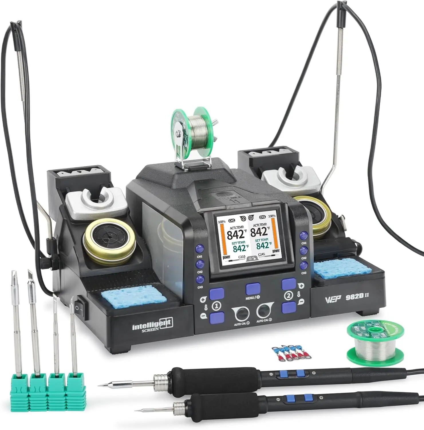 982D-Ii 2-In-1 Micro Soldering Kit With Type-210 And 245 Micro Soldering Iron; Automatic Calibration, Adaptive Display