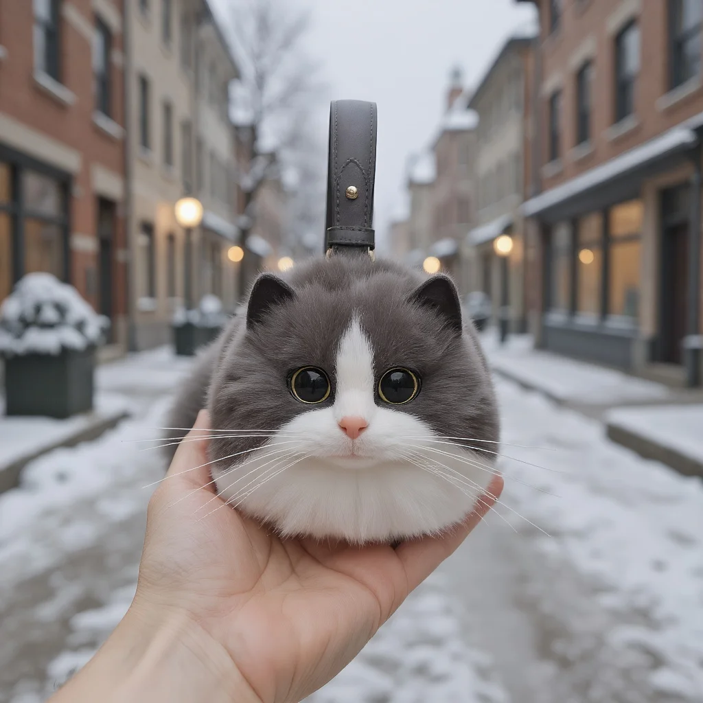 High Quality Handmade Cat Bag Gray And White Plush Large Capacity Cross-body Handbag for Women