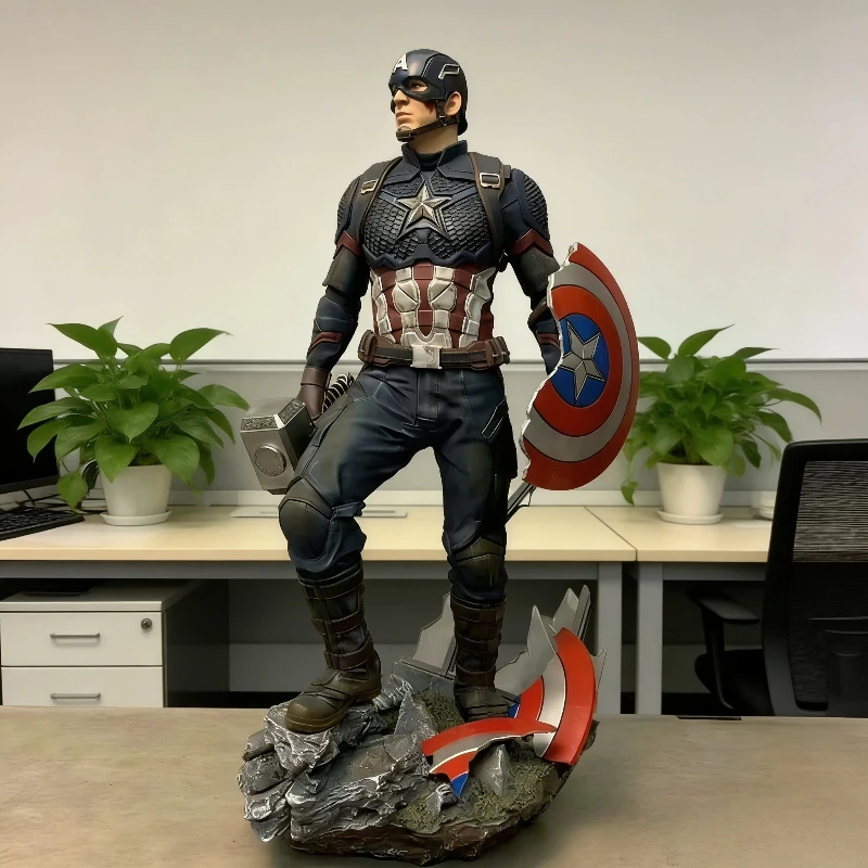 

Marvel Captain America Action Figure Collectible Model With 2 Interchangeable Heads Full Body Sculpture Desktop Decoration