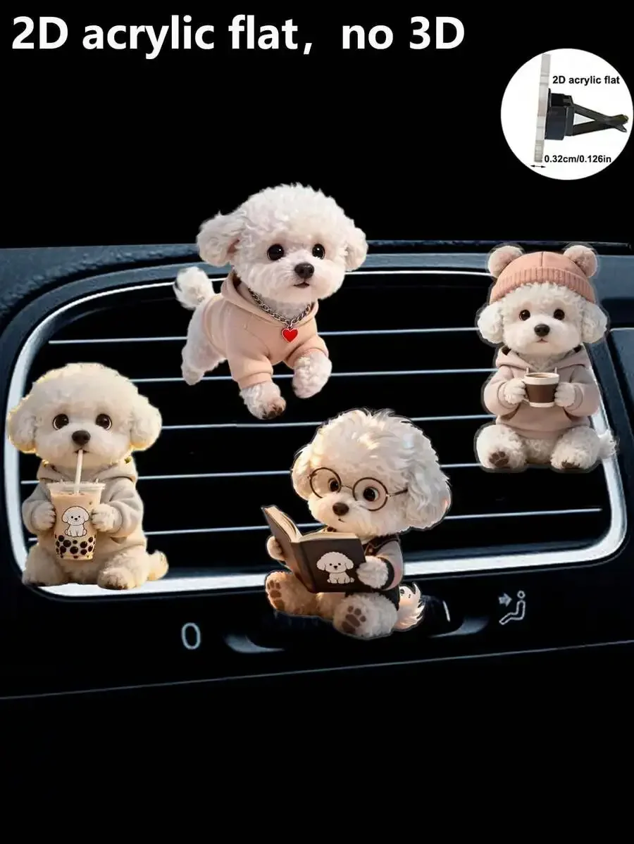 

2D Acrylic Flat Teddy Dog Car Air Vent Decor Clip With Fragrance Pad