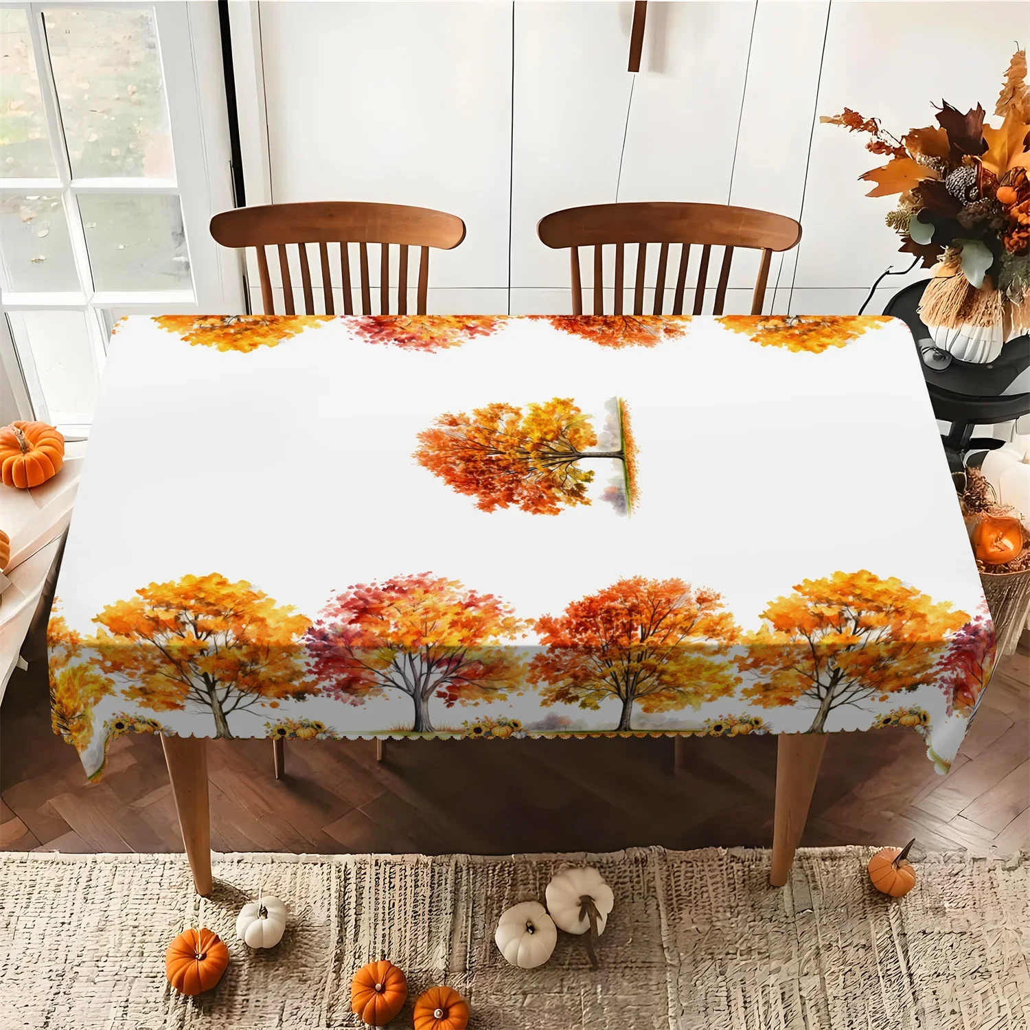 Pumpkin, sunflower, maple leaf, maple tree autumn tablecloth, one set, suitable for Thanksgivingyzb