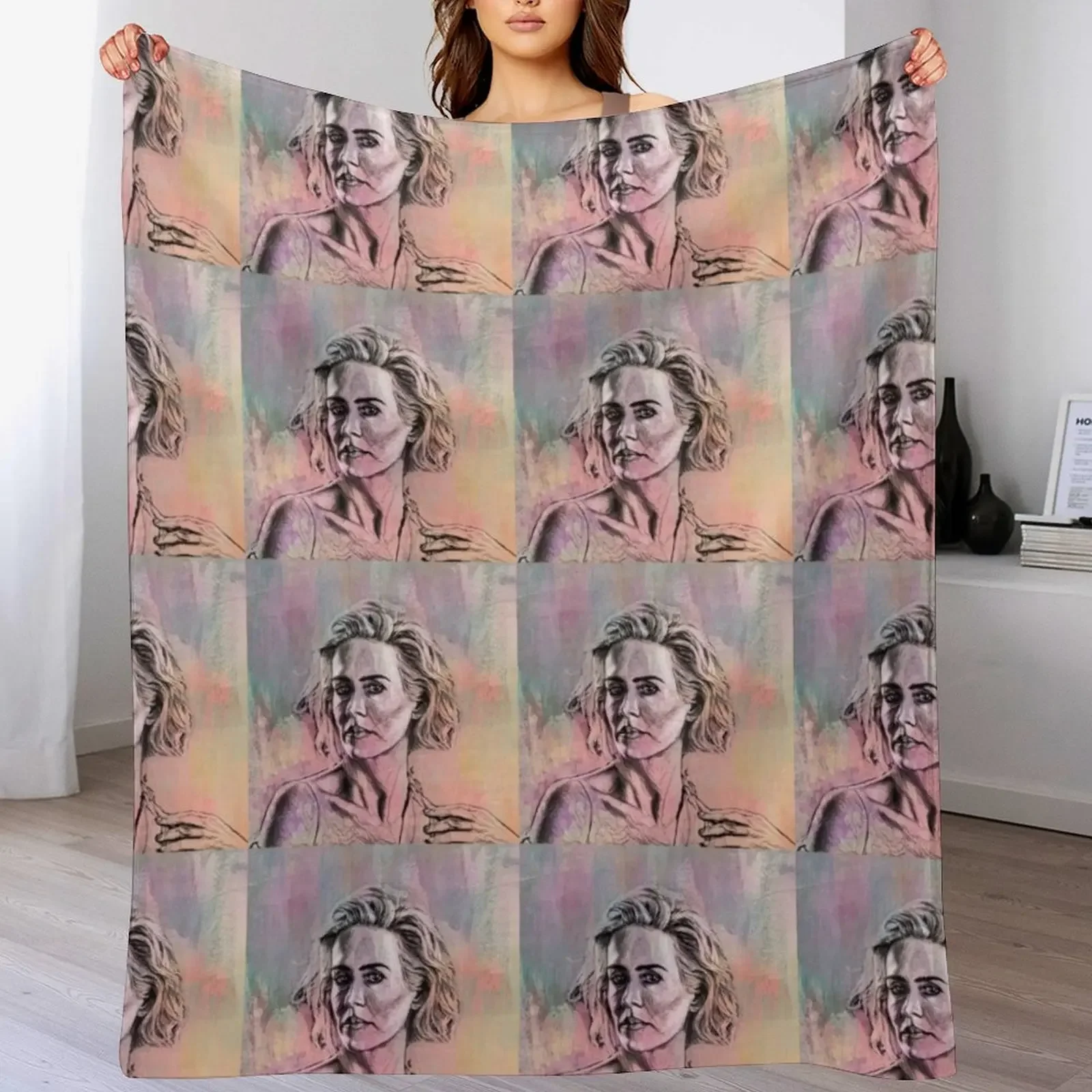 

Sarah Paulson portrait Throw Blanket Breathable Lightweight Blanket for Adults Kids
