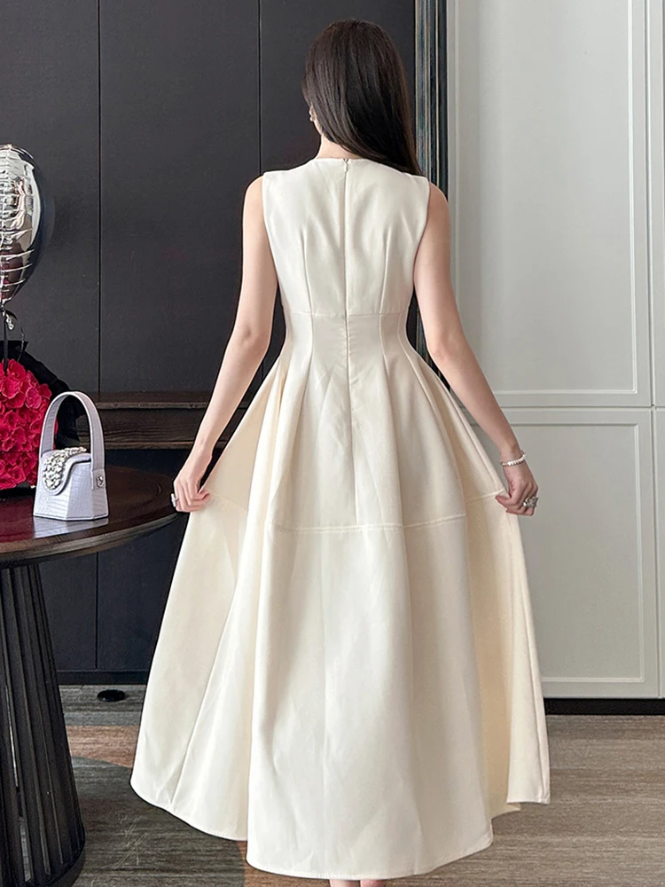 Elegante mode klassieke avondjurk voor vrouwen zoete verjaardag parel geplooid lang gewaad dame vest feestkleding banket vestidos