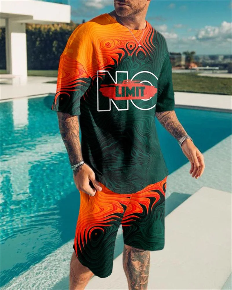 T-shirt da uomo oversize in tessuto ad asciugatura rapida stile spiaggia da uomo tuta Tshirt pantaloncini estate stampa 3D 2 pezzi set atletici tuta