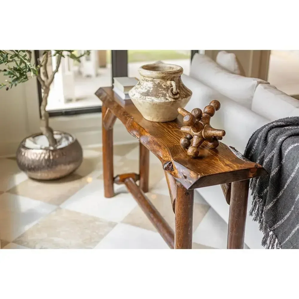 

56 Natural Live Edge Solid Oak & Pine Wood Sofa Table for Entryway, Hallway, Living Room