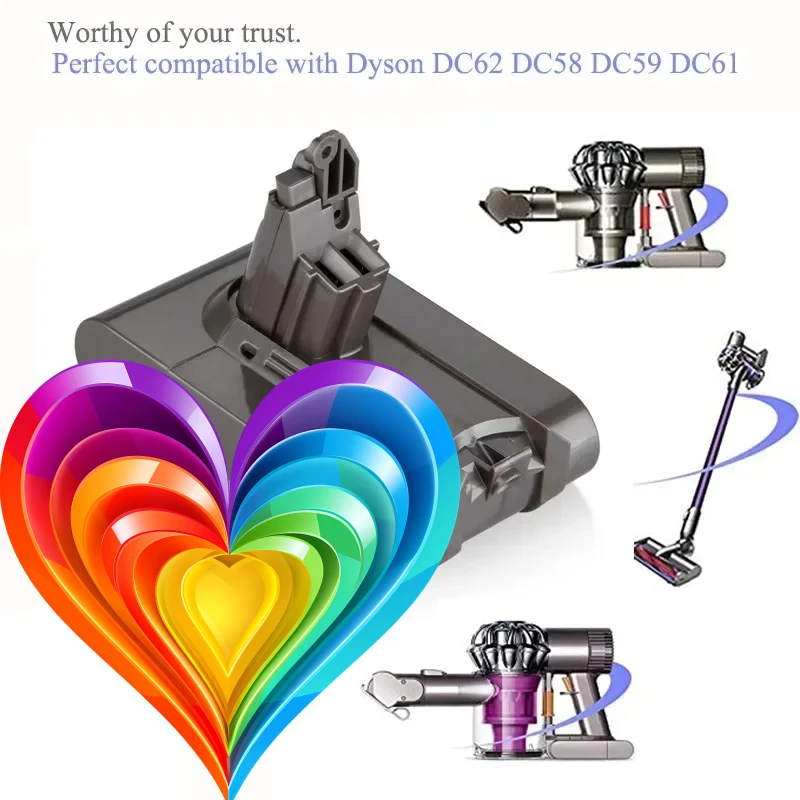 2026 21.6 فولت 9800 مللي أمبير بطارية ليثيوم أيون قابلة للشحن مناسبة للمكنسة الكهربائية دايسون V6 Dc58 Dc59 Dc61 Dc62 Dc74 Sv07 Sv03 Sv09