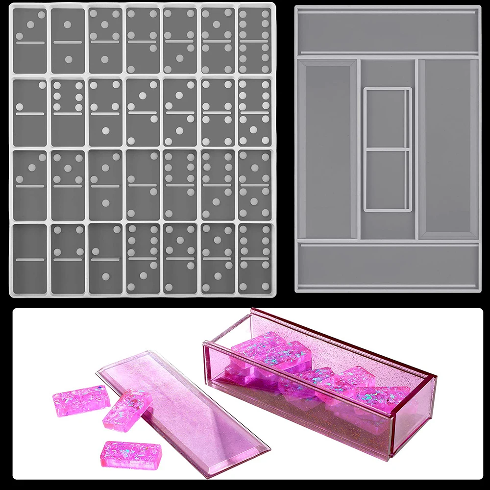 

DIY Domino Resin Molds, 1 Set of 28 Cavities Domino Molds for Resin Casting, Domino Double Six Epoxy Resin Molds Silicone Mold