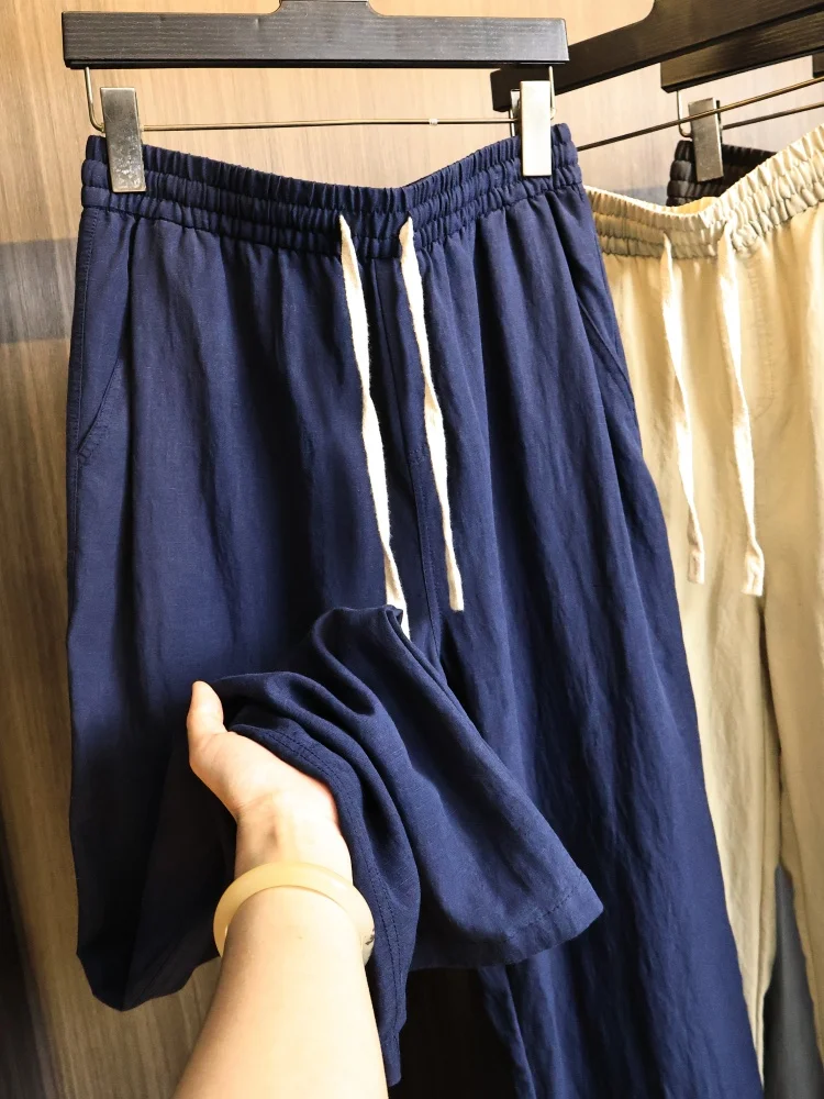 Slimming Straight Leg Casual Pants Mixed Linen  Summer Men's Smooth Versatile Casual Trousers Breathable Comfortable