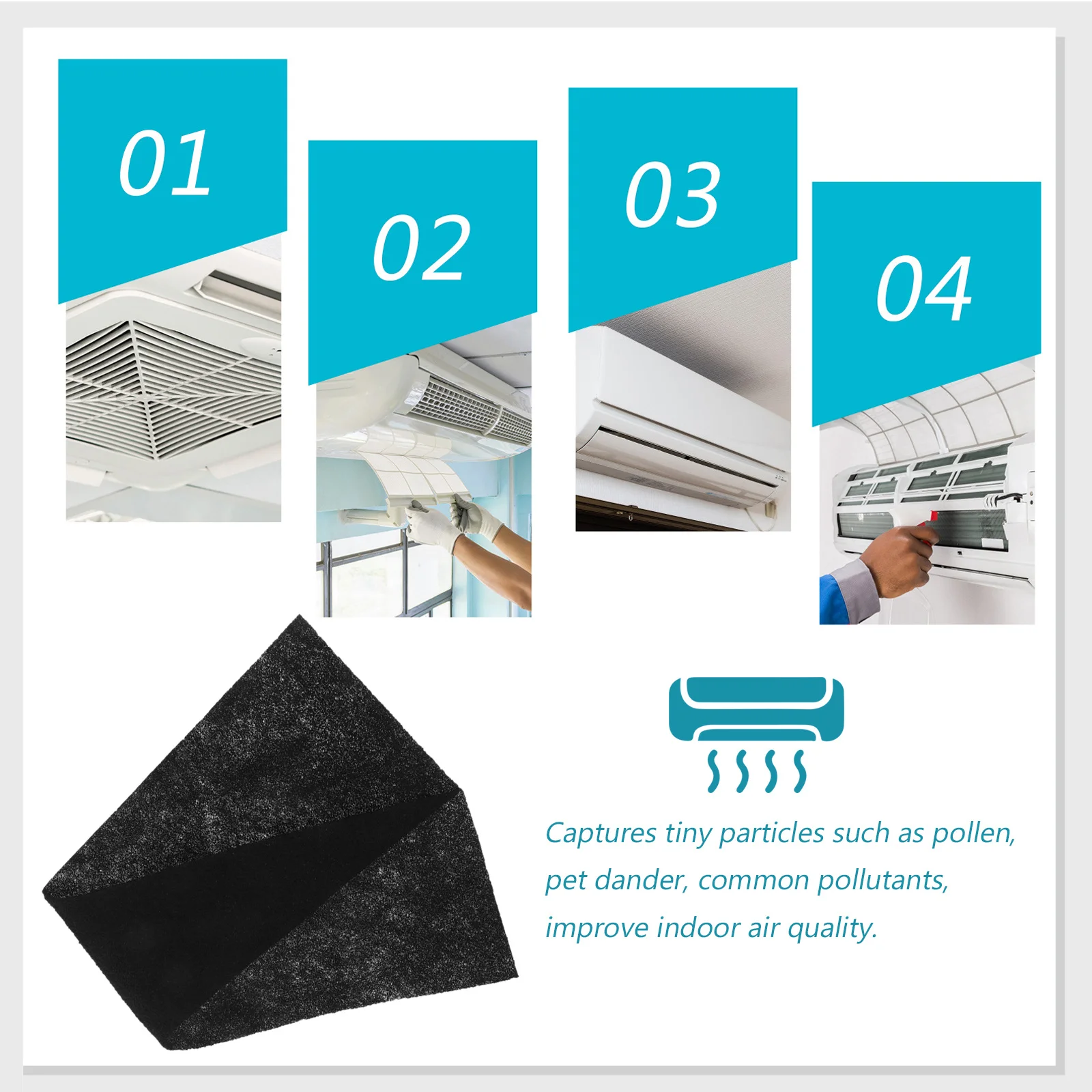 

4 Sheets Activated Carbon Fibre Filter Air Vent Filters Cut to Size Electrostatic Reusable Air Inlet Filter for Home Kitchen