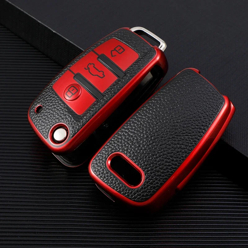 

TPU+Leather 3 Buttons Car Key Case Cover For Audi C6 R8 A1 A3 Q3 A4 A5 Q5 A6 A7 S6 B6 B7 B8 8P 8V 8L TT RS Sline Accessories