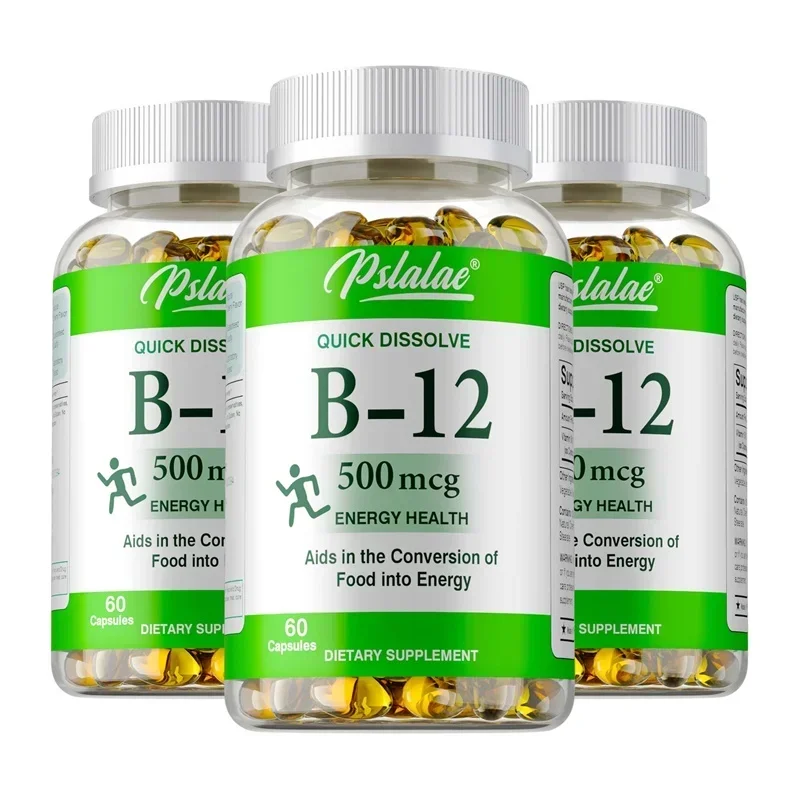Vitamin B12 Capsules - for Mood, Brain, Nervous System, Energy, Metabolism