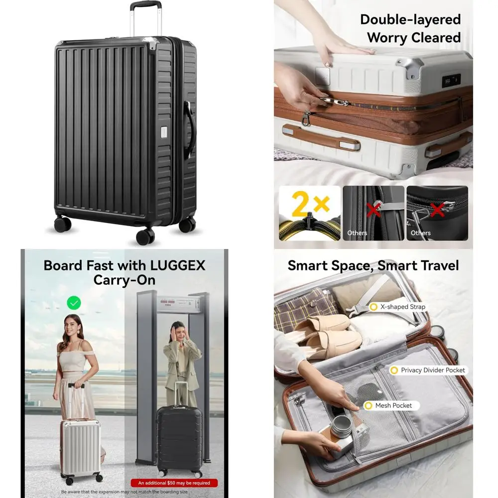 

Large Expandable Hardshell Spinner Suitcase - 28 Inch PC Luggage for Travel, Black Checked Luggage with Wheels