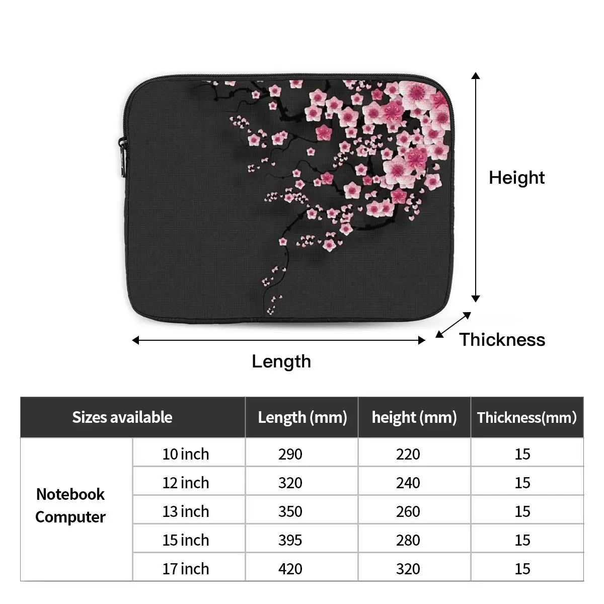 Japanese Sakura Cherry Blossoms Case Pouch 10 12 13 15 17 Inch Notebook Sleeve Cover Bag Tablet Shockproof Case Bag