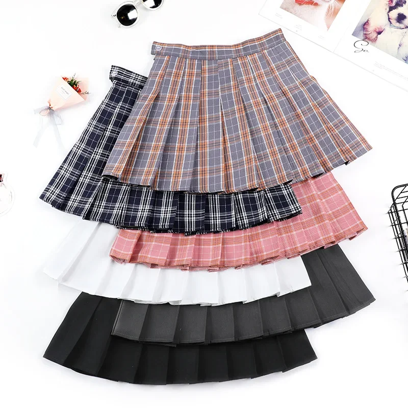 Super-hot School Plaid Pleated Skirt Female Spring Summer High Waist Short Fall College Wind Yellow A-character