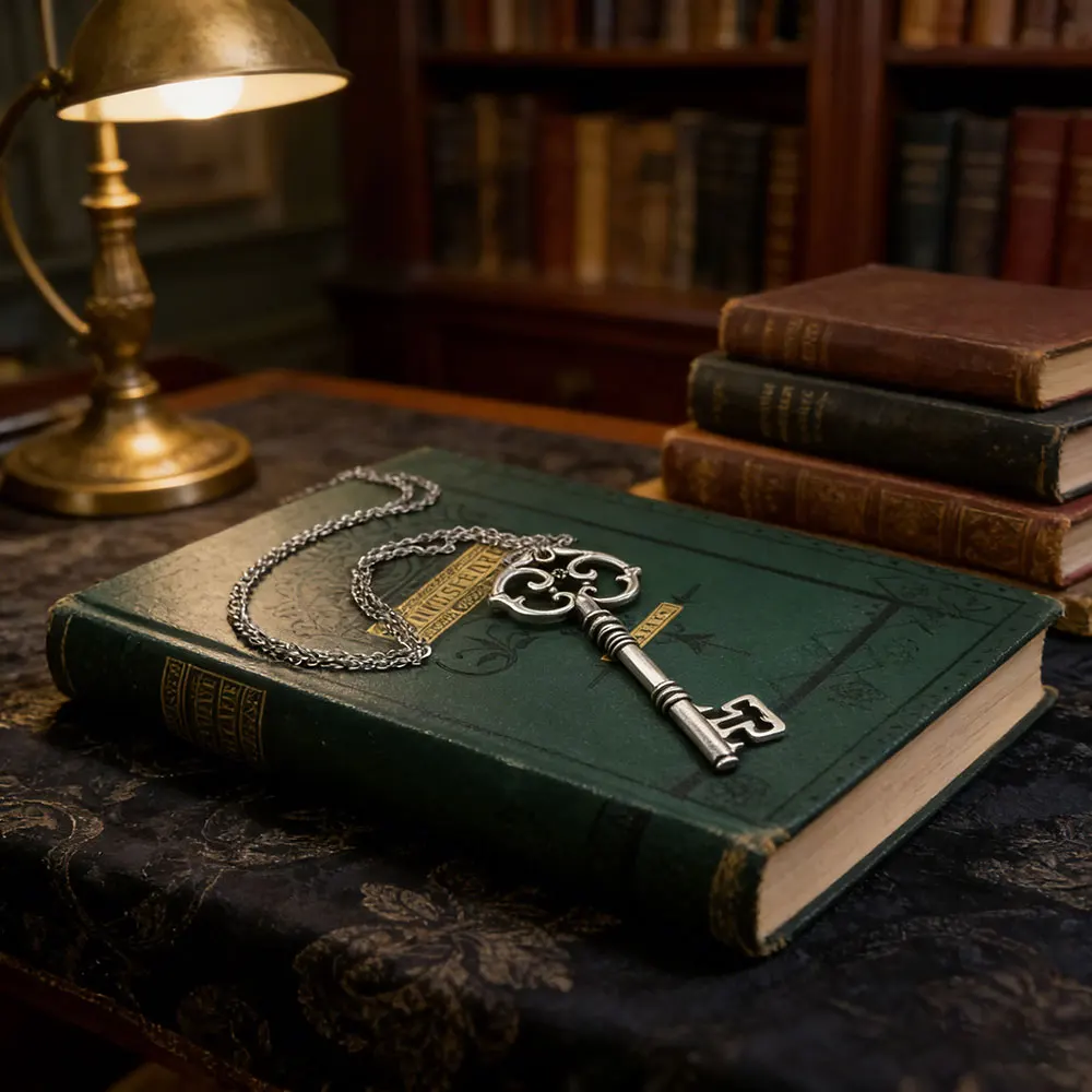 1 collar de bronce y plata vintage, collar gótico con llave mágica para hombre, regalo de joyería de brujería
