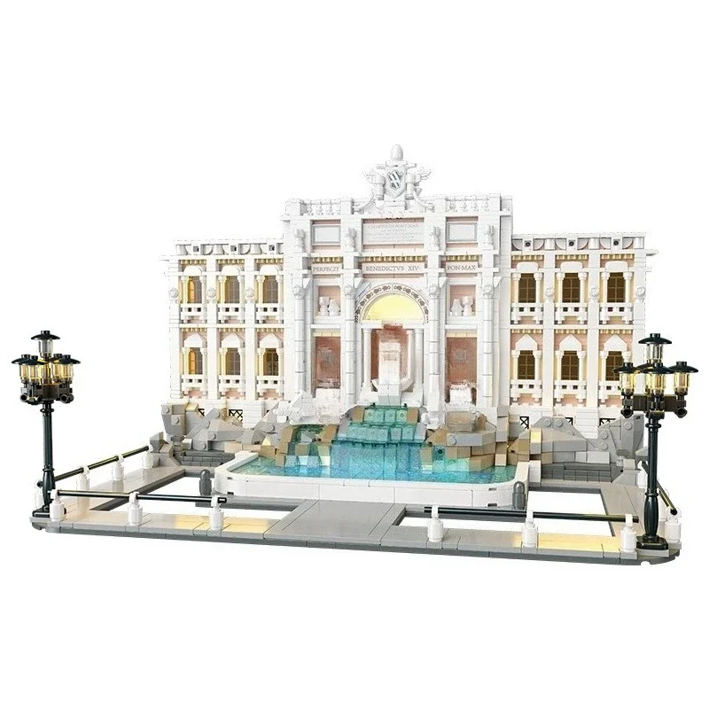 Rome Trevi Fountain Architectural Model Building Blocks Kit With LED Lights Difficult Assembly Home Display Piece