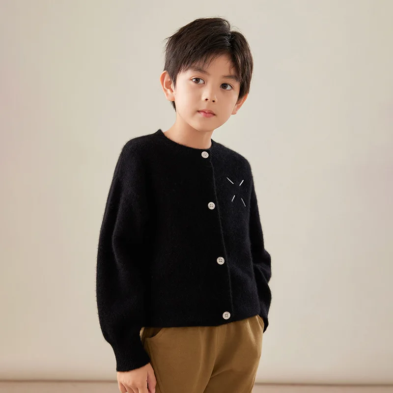 سترة صوفية جديدة لخريف وشتاء 2024 برقبة دائرية من الصوف للأولاد والبنات بنفس النمط صغير Emb #3