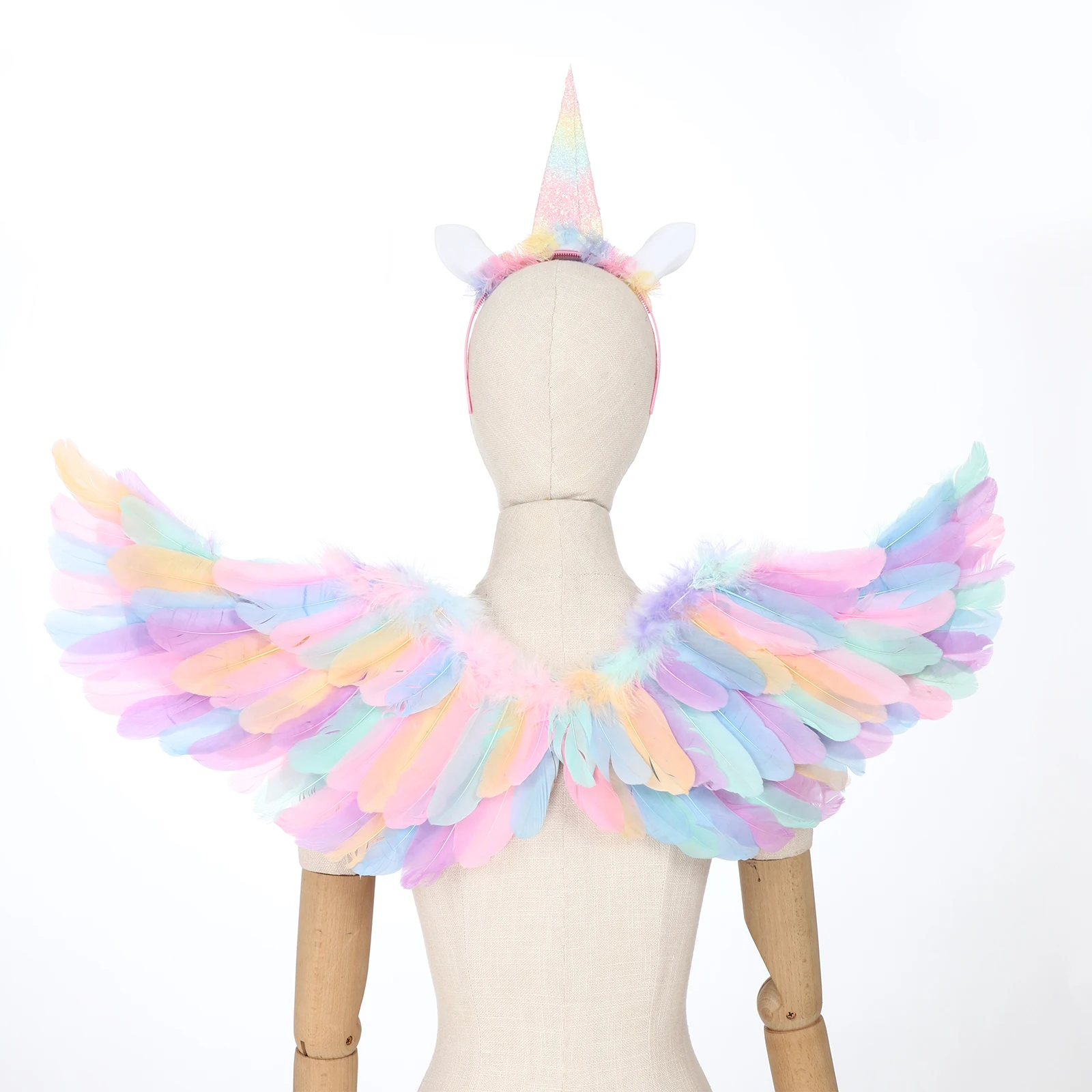 Alas de Ángel de plumas coloridas para niños y adultos, diadema para fiesta de disfraces de Halloween, accesorios de disfraz con palo de estrella