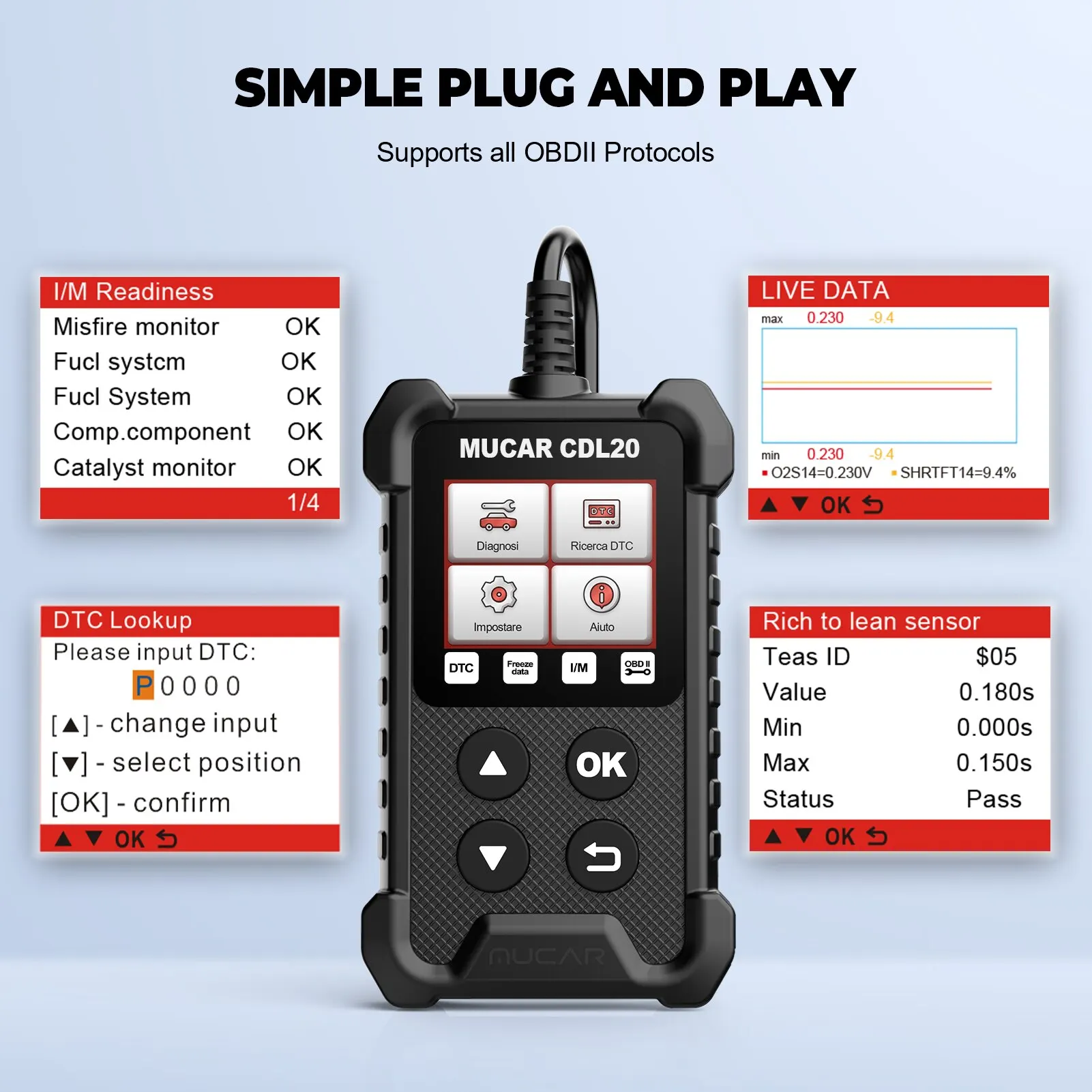 MUCAR CDL20 OBD2 strumenti diagnostici per Auto lettore di codici OBD 2 gratuito Scanner automatico per Test di Smog della luce del motore