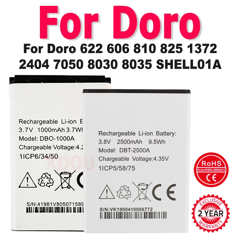 

DBO-1000A SHELL01A DBT-2500A DBS-1350A Battery BDA-2000A DBH-1500A For Doro 622 606 810 825 1372 2404 7050 8030 8035 SHELL01A