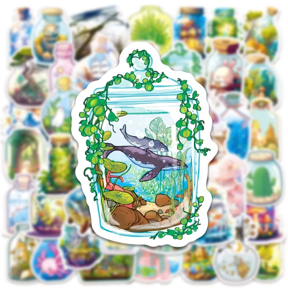 10/50Pcs Cartoon Cute Bottle World Aesthetic Varied Sticker Pack for Kid Travel Luggage Laptop Helmet Decoration Graffiti Decals