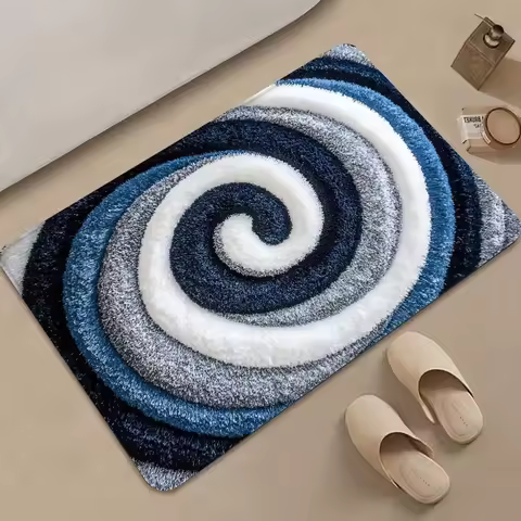 Modern Mat Navy Blue Spiral Pattern Carpet Easy To Clean Non Slip Floor Mat for Kitchen and Living Room As A Gift for A New Home