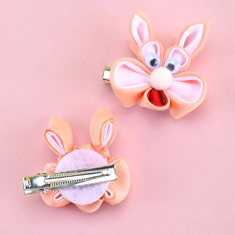 2Pcs Lovely Rabbit Hair Clip For Kids Pink Ribbon Bunny Ears Hair Clips Girls Barrettes Headwear Korea Simple Hair Accessories image 2