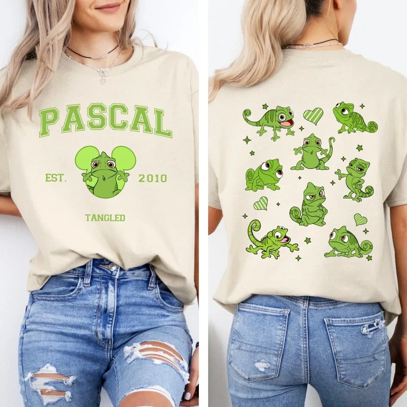 

Double-sided Disney Pascal Magic Hair Shirt Men's and Women's Adult Children's Shirt Pure cotton casual and comfortable