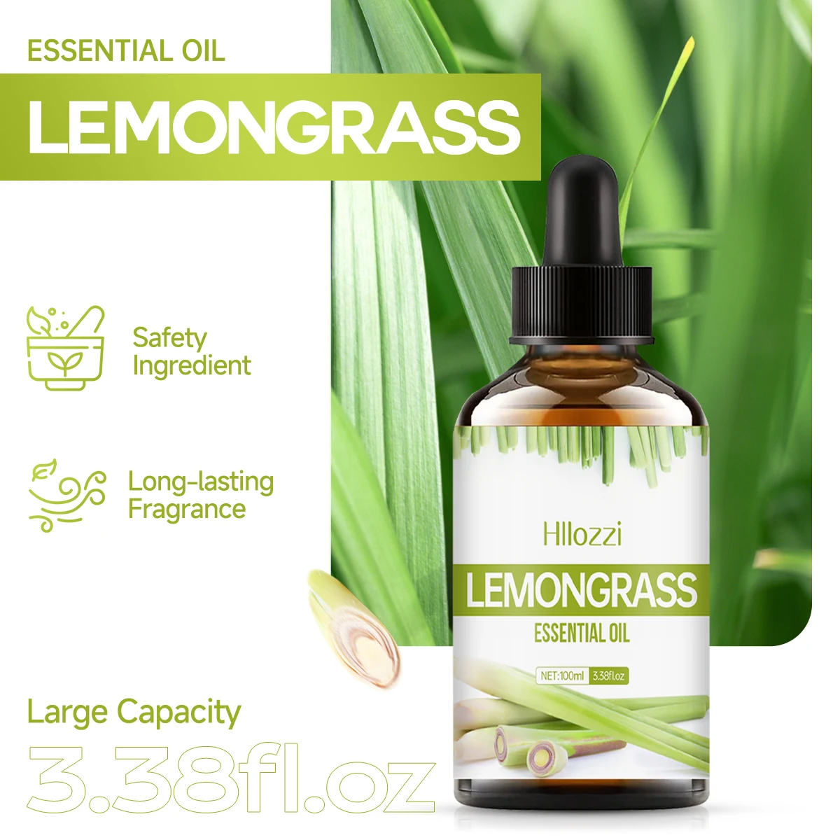 Lemongrass essential oil for hair and skin care, massage, diffuser humidifier, moisturizing massage oil for all skin types