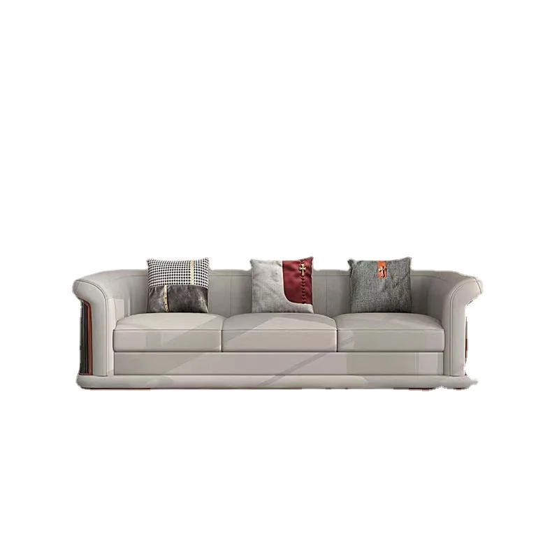 ue-Italian-style Light-Luxury Genuine Leather U-shaped Three Seat Sofa Postmodern Large Living Room Furniture Villas Designer-