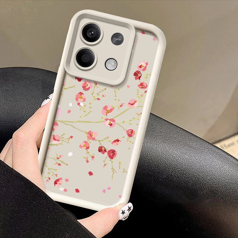 Peach Flower Case For Xiaomi 13T 11T Pro Poco X6 X5 F6 M6 Redmi Note 12 11 10 13 Pro 5G Shockproof Bumper Soft Silicone Cover