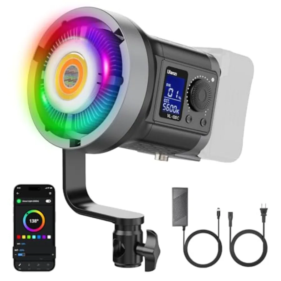 

【New model】RGB Video Light - 120W COB LED Video Light Photography Continuous Output Lighting with Adapter and APP Control 2700K
