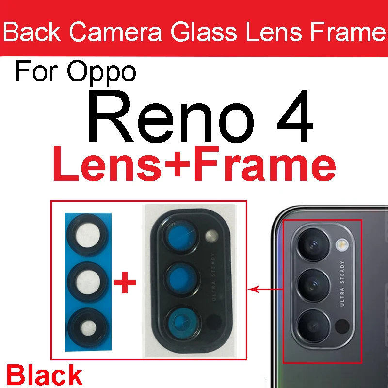 Back Camera Glass Lens Cover For OPPO Reno 4 Pro 4Z 4Se 5G Rear Main Camera Lens with Frame Parts