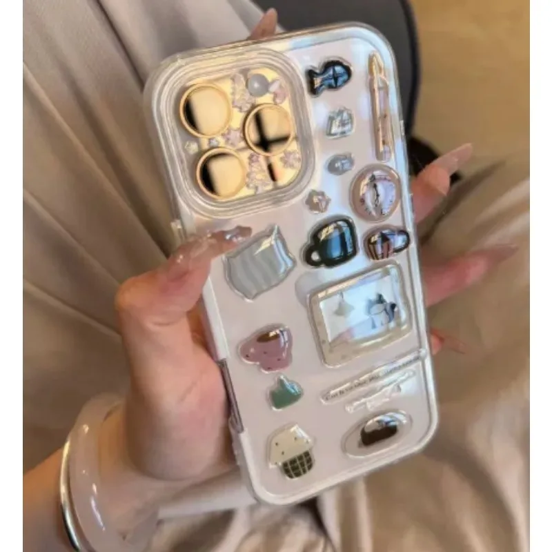 Lindo gato negro reloj pegatina serie estilo coreano Ins DIY decoración para funda de teléfono móvil Diy cámara de ordenador dispositivos electrónicos