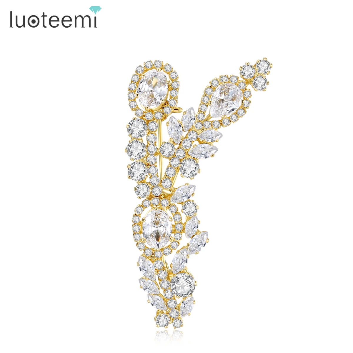 

Элегантные золотые броши LUOTEEMI с фианитами, роскошные блестящие булавки для костюмов, изысканные аксессуары для женщин, для вечеринок и выпускных балов, ювелирные украшения