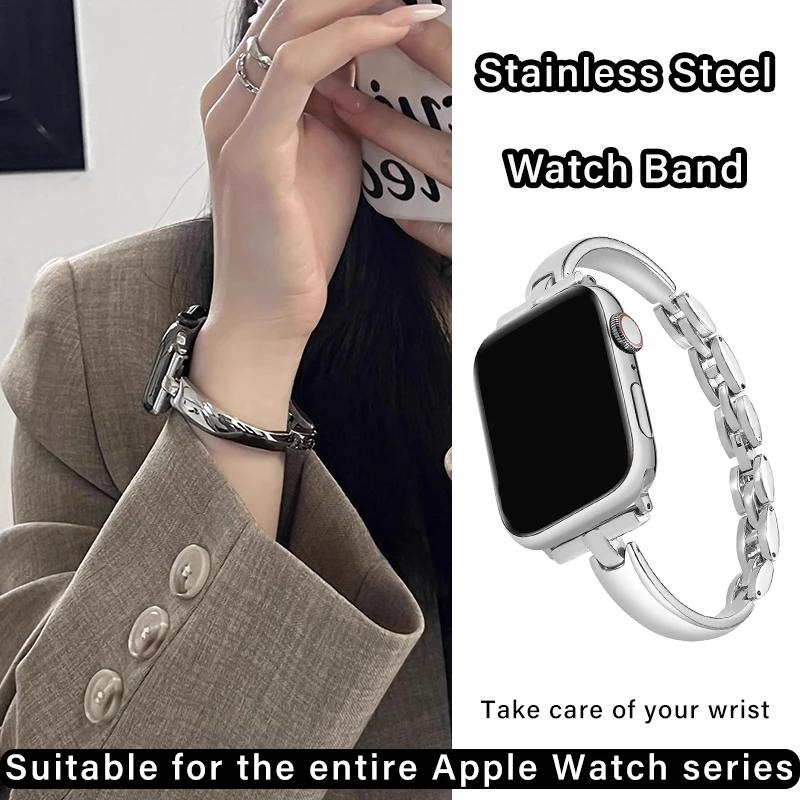 

Металлический ремешок-цепочка для Apple Watch Ultra 49 мм, браслет 46 мм для iWatch Series 10, 42 мм, женский изысканный тонкий ремешок-цепочка