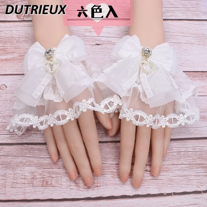 Japanese Style Original Handmade Lolita Mine Series Sweet Cute Girls Accessories Lace Yarn Bow Oversleeves Jewelry Summer