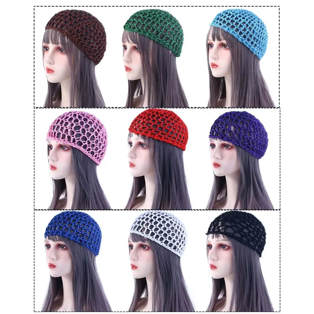 Women\'s Mesh Hair Net Crochet Cap Solid Color Snood Sleeping Night Cover Turbans