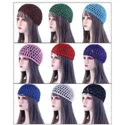 Women's Mesh Hair Net Crochet Cap Solid Color Snood Sleeping Night Cover Turbans