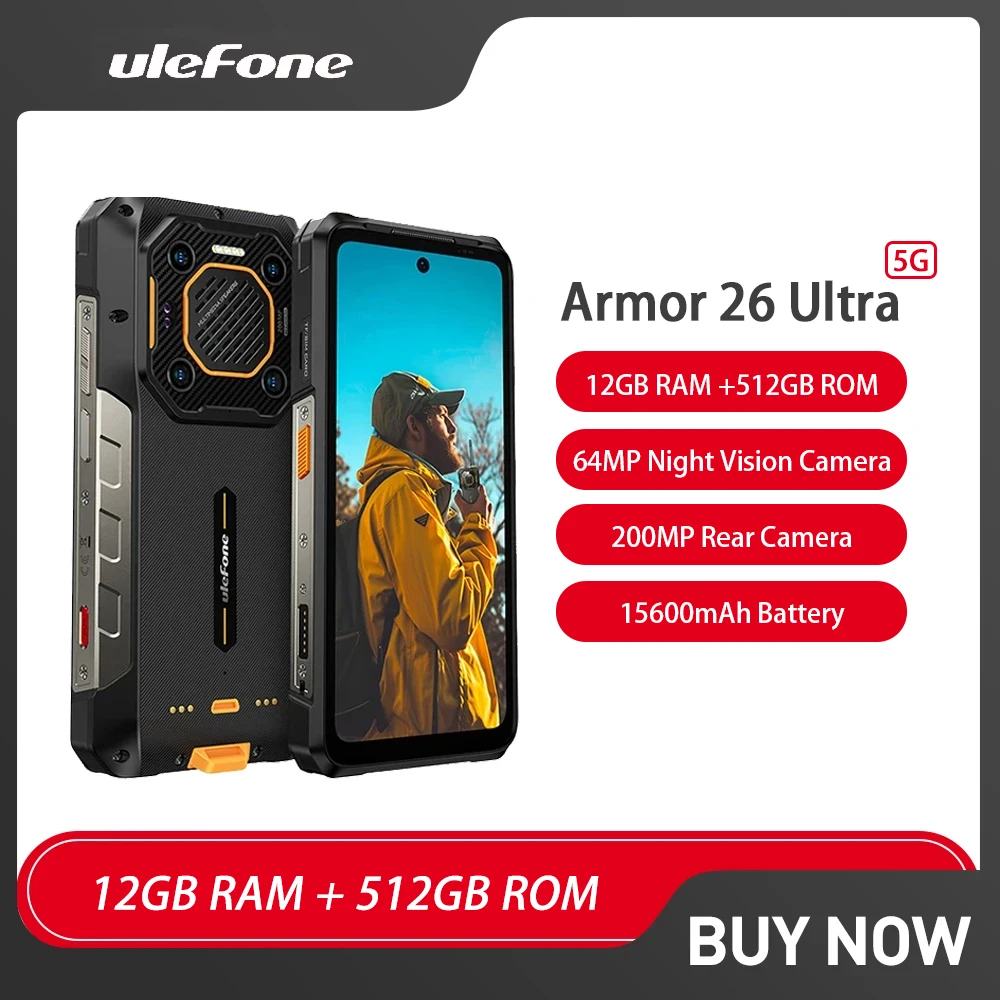 Ulefone Armor 26 Ultra 5G Rugged Waterproof Smartphone Andriod 120W 15600mAh 200MP+64MP Up to 24GB+512GB Cellphone NFC