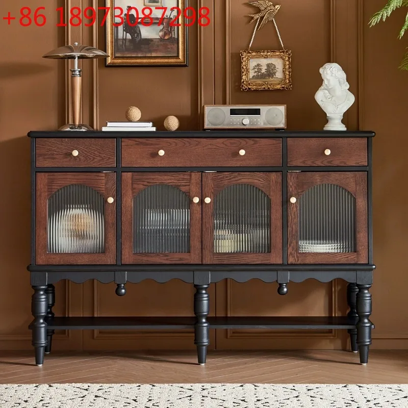 French medieval solid wood side cabinet partition against the wall retro color matching cabinet