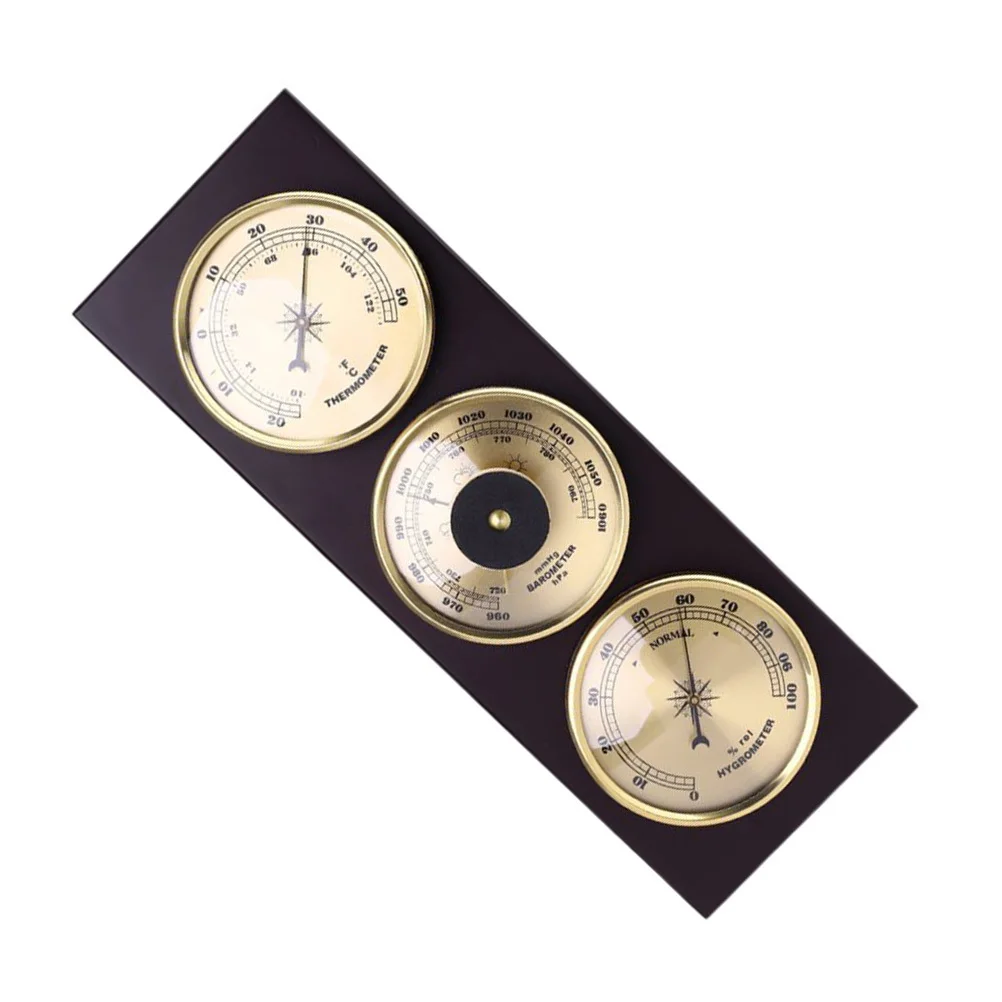 Barometr, termometr i higrometr ze stopu aluminium, montowany na ścianie, domowa stacja pogodowa, miernik temperatury i wilgotności z wyraźną skalą.