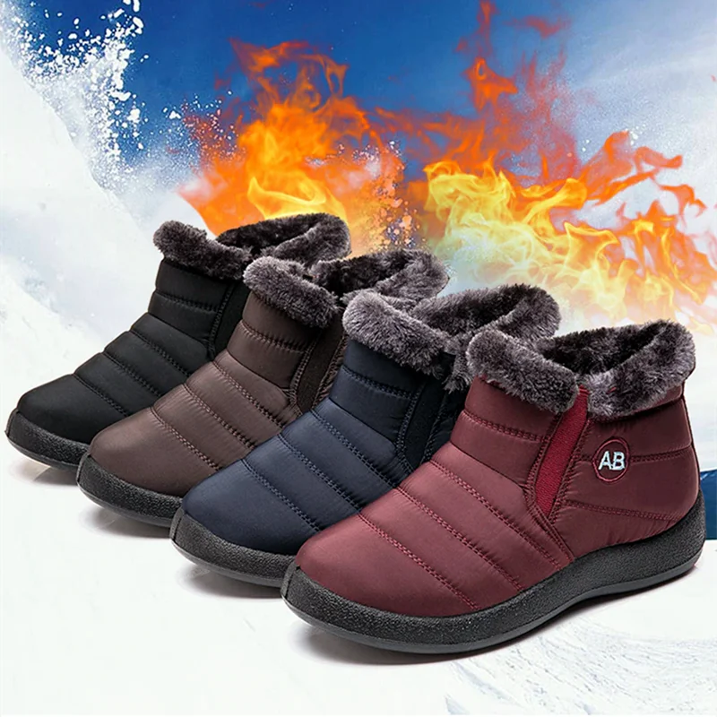 Waterproof Snow Boots Women Keep Warm Ankle Boots for Women Light Thick Sole Zip Design Winter Padded Cotton Shoes Botas Mujer