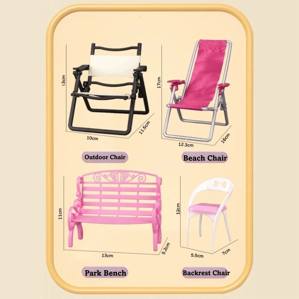 Cadeira dobrável para casa de bonecas, design dobrável, tamanho mini, estilo lazer, móveis para casa de bonecas, adereços para fotos, modelo de cadeira, acessórios para casa de bonecas
