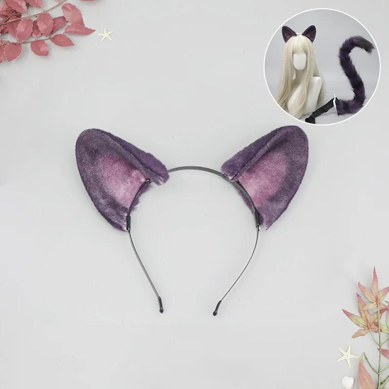 Novo peludo artesanal anime orelha de gato heandband pelúcia cauda de gato noite festa vestir-se simulação orelhas cosplay cauda pro acessórios