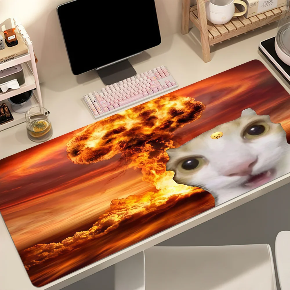 Katzen-Meme-Mauspad, rutschfest, verdickt, für Studenten, Gaming, großes Schreibunterlage, Büromatte mit verriegeltem Rand